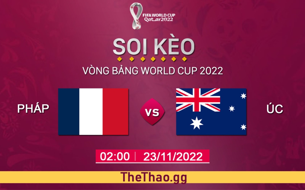 Nhận định, soi kèo Pháp vs Úc  02H00 NGÀY 23/11 - BẢNG G WORLD CUP 2022