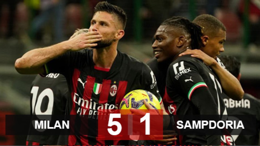 Kết quả Milan 5-1 Sampdoria: Giroud lập hat-trick, Milan phả hơi nóng vào Top 4