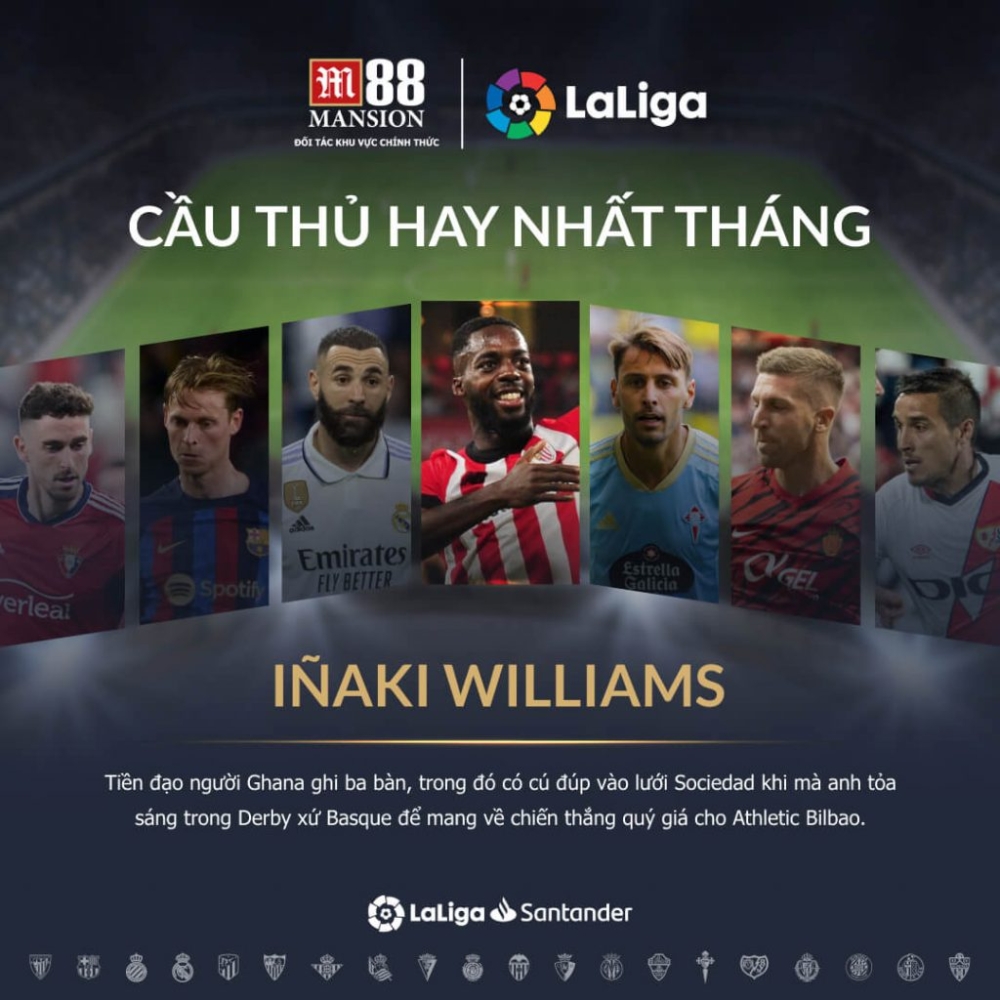 Inaki Williams là cầu thủ hay nhất tháng 04/2023 M88 Mansion